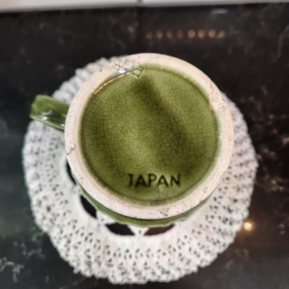 Vintage Avocado Green 1970s Retro Embossed Linear Drip Design Stacking Ceramic M - Picture 2 of 7